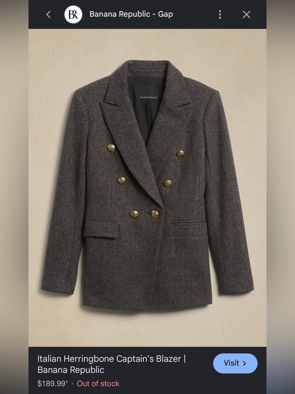 Banana Republic Gray Herringbone Double-Breasted Blazer